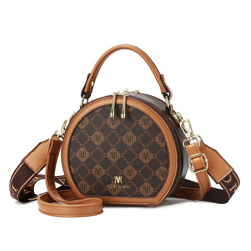 Bag Women's Bag 2025 New Popular Shoulder Messenger Bag Versatile Flower Pu Round Bag Women's Premium Sense Portable