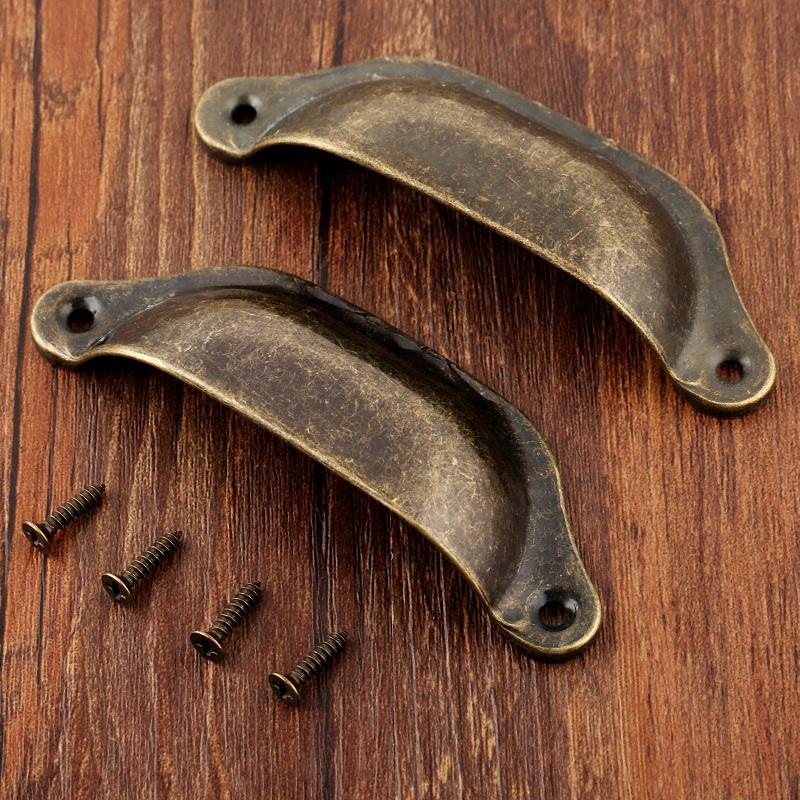 2Pcs Cabinet Drawer Handles Antique Cupboard Cabinet Furniture Bedroom Wardrobe Closet Dresser Shell Pull Handles with Screws
