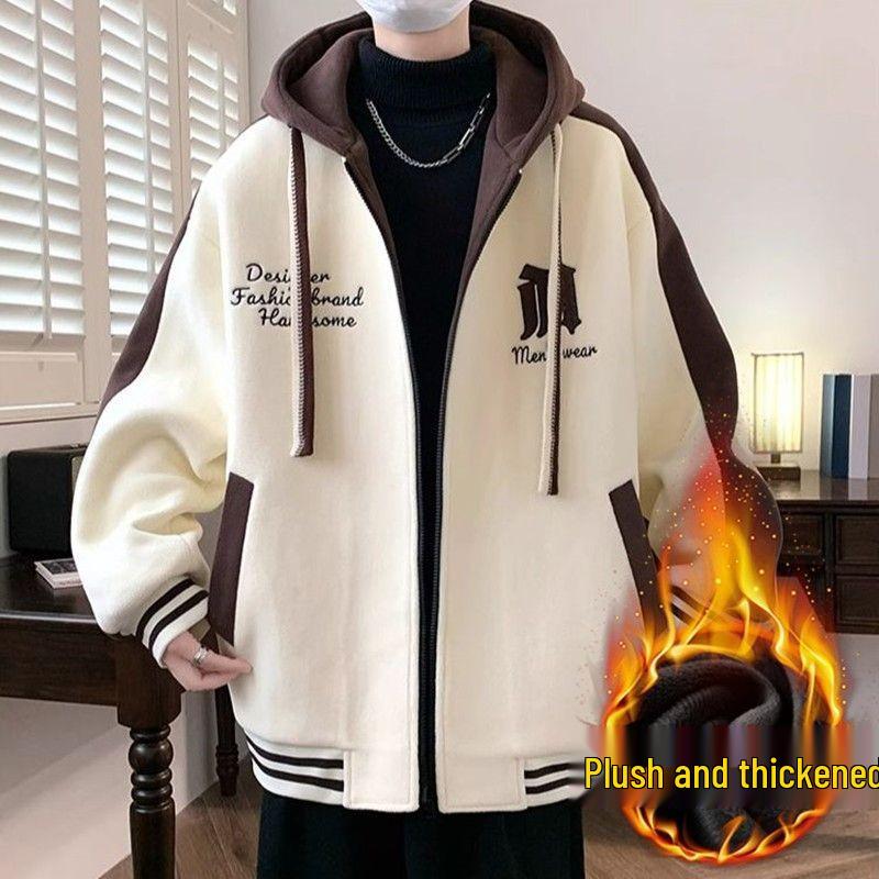 Teen Boys' Trendy Velvet-Style Baseball Jacket Hoodie