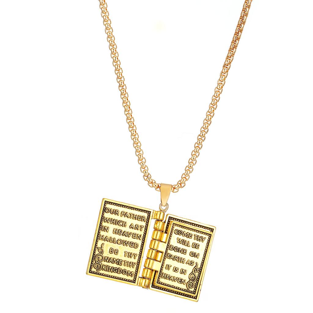 Gothic Bible Book Cross Necklace For Men And Women Vintage Creative Flip Pendant Street Fashion Jewelry