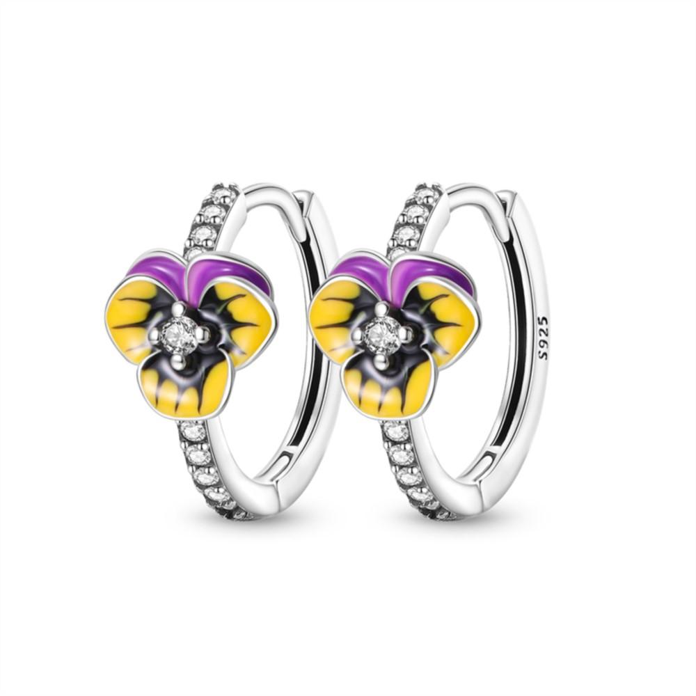925 Silver Flower Hoop Earrings Fashion Zircon Circle Jewelry For Women Plant Series Gifts Accessories