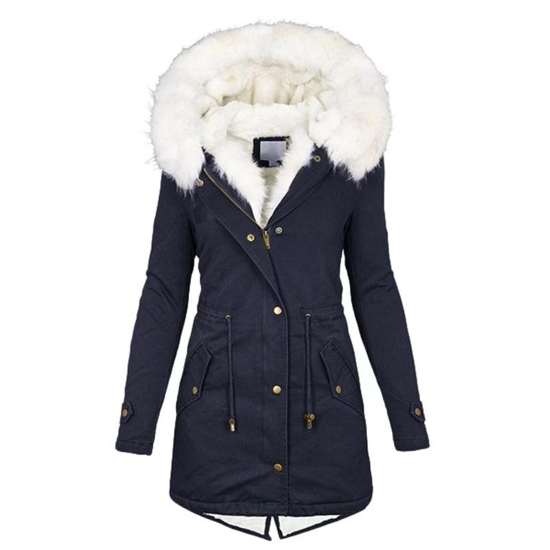 Large and Thickened Cotton Clothes, Medium and Long Pies In Autumn and Winter, Overcome Fur Collar Hooded Warm and Fleece Jacket for Women