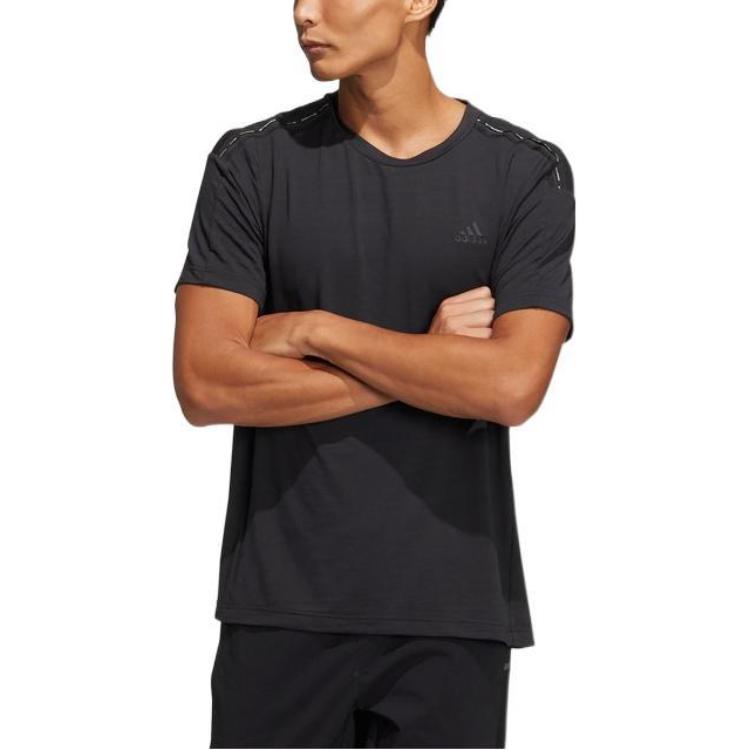 Adidas Solid Breathable Logo Crew Neck Short Sleeve T-Shirt Men Tops Black HE9940