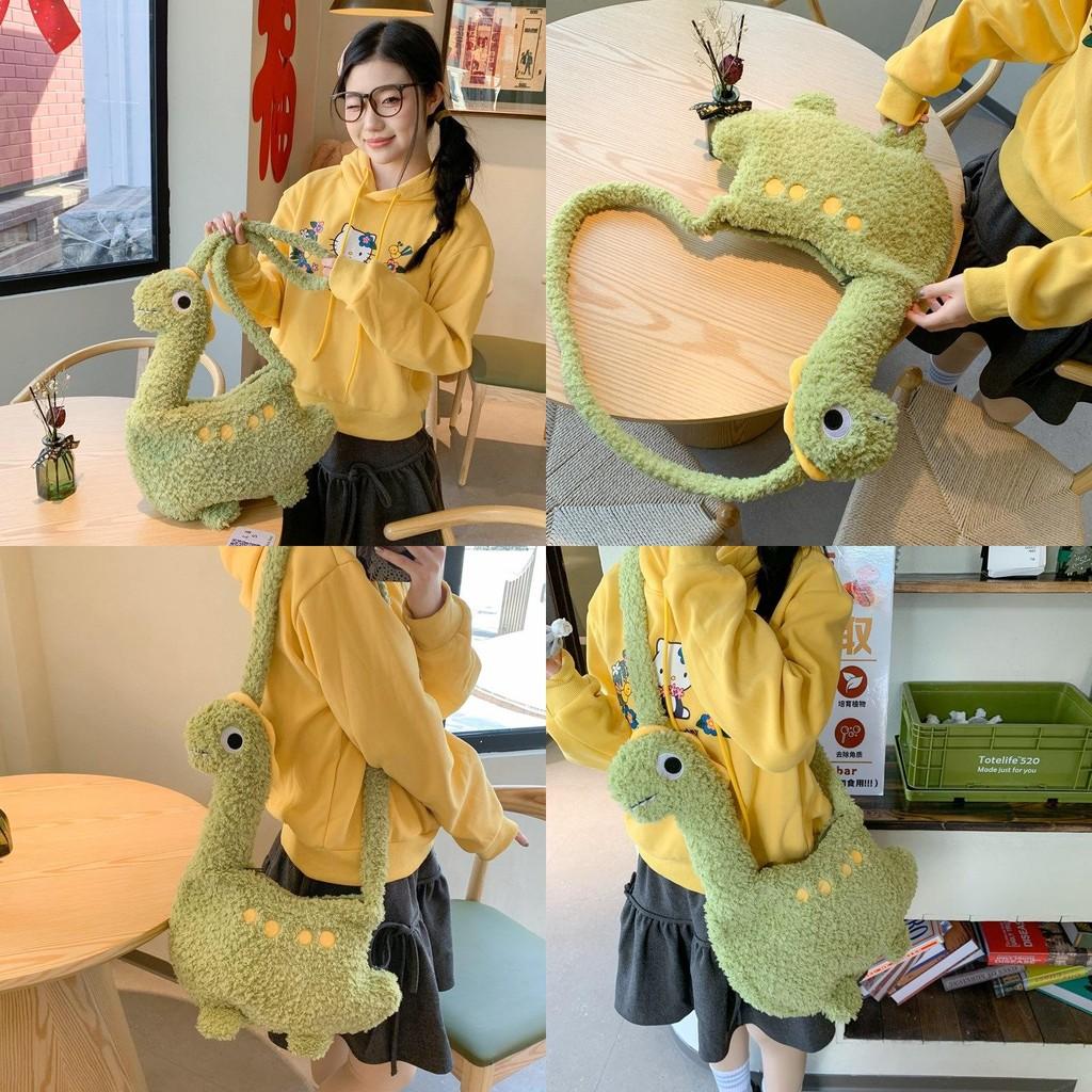 Dinosaur Plush Green Messenger Bag With Padded Shoulder Strap Suitable Daily For