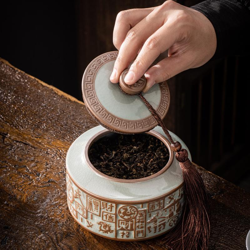 Ceramic tea cans, Ge kiln double cans, storage jars, black tea, Pu'er, Tieguanyin, green tea, tea packaging gift set