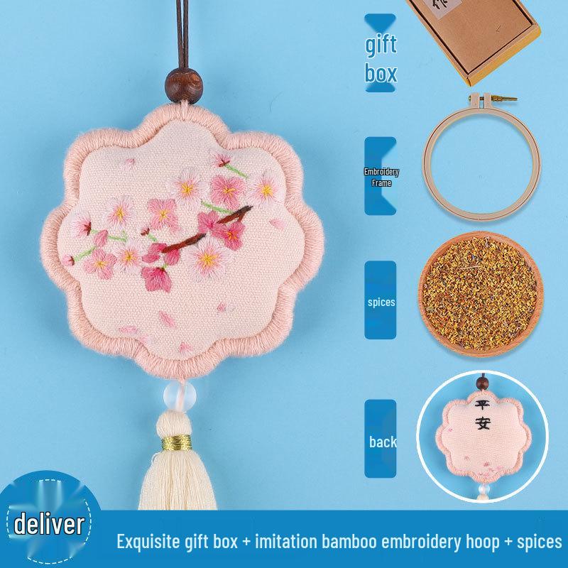 Peace Amulet Embroidery Kit: Beginner's DIY Cross Stitch Sachet Pouch