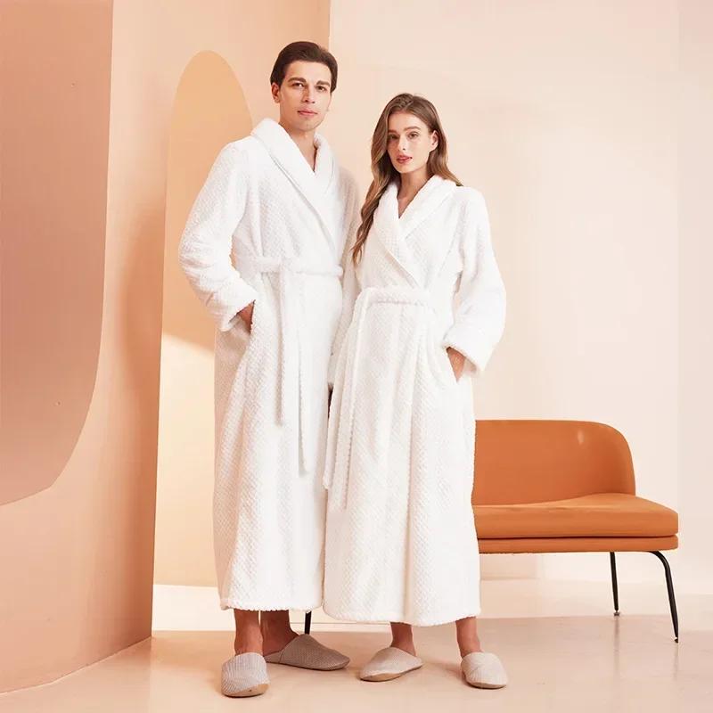 Casual Autumn and Winter New Couple Bathrobe Pajamas Trendy Men and Women Loose Thickened Long Flannel Long Pajamas