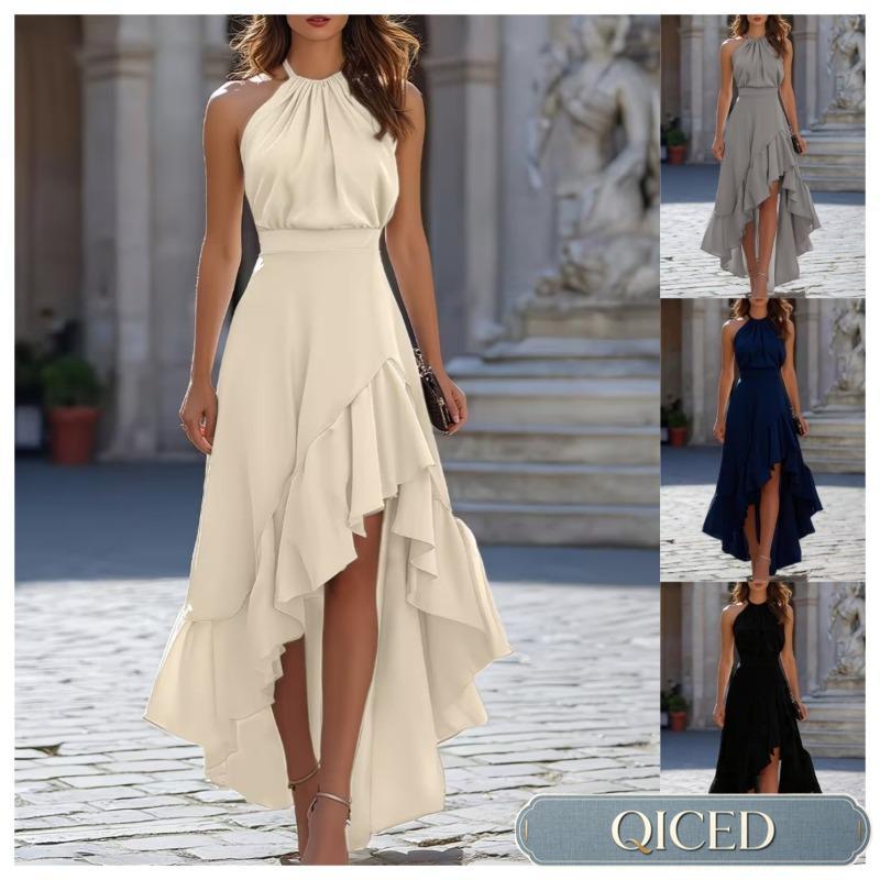 QICED Women's Fashion Sleeveless Suspenders Summer Spring Solid Color Print Casual Dresses Casual Chic