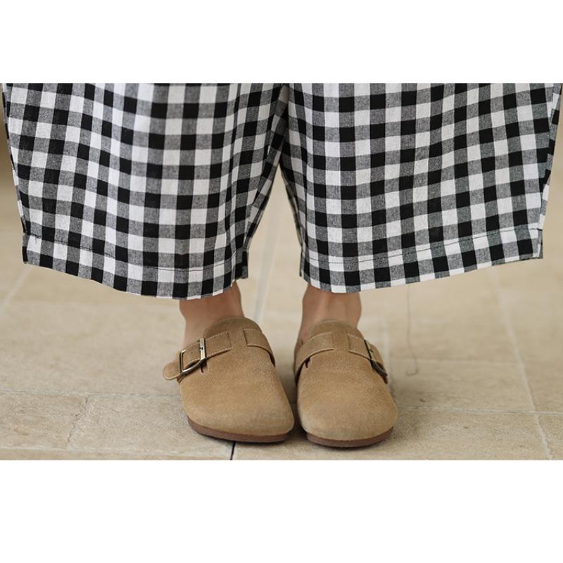DIMANAF 2026 Summer New Plus Size Women Long Pants Vintage Printing Loose Casual Elastic Waist Lady Bottoms Black Plaid