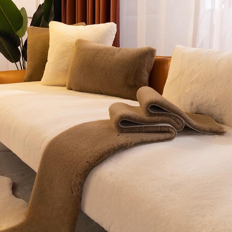 Rabbit Plush Sofa Cushion Winter Light Luxury Modern Simple Non-Slip High-End Thickening Cushion Leather Sofa Cover Cover Cloth