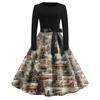 Women's Fashion Round Neck Slim-Fit Christmas Print Long-Sleeved Dress