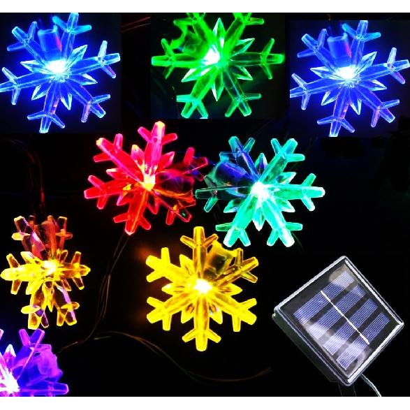 Solar Christmas Lights Outdoor Waterproof Decorations 20 Ft 30 LED Snowflake String Fairy Lights with 8 Lighting Modes for Wedding, Party, Tree,