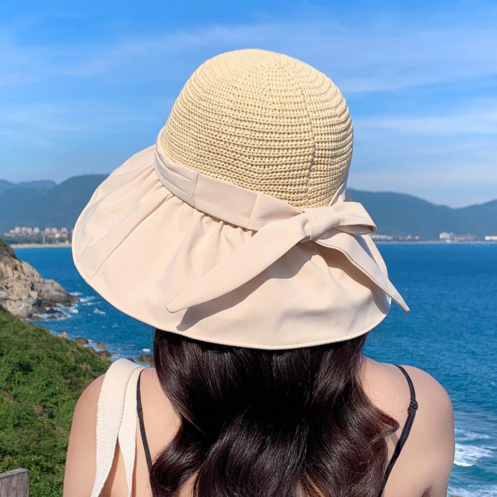 Women's Big Brim Sunscreen Breathable Sun Visor Bucket Hat with Sweet Bowknot