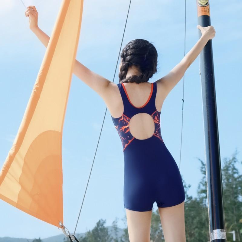 Sports Swimsuit Women's One-piece Boxer Belly Cover Slimming Swimming Pool Hot Large-size Racing Suit