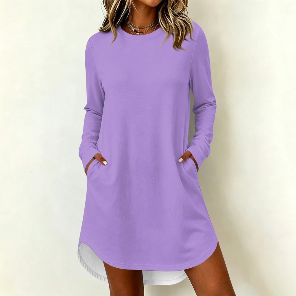 Women's Casual Long Sleeve Round Neck Dress for Everyday Wear