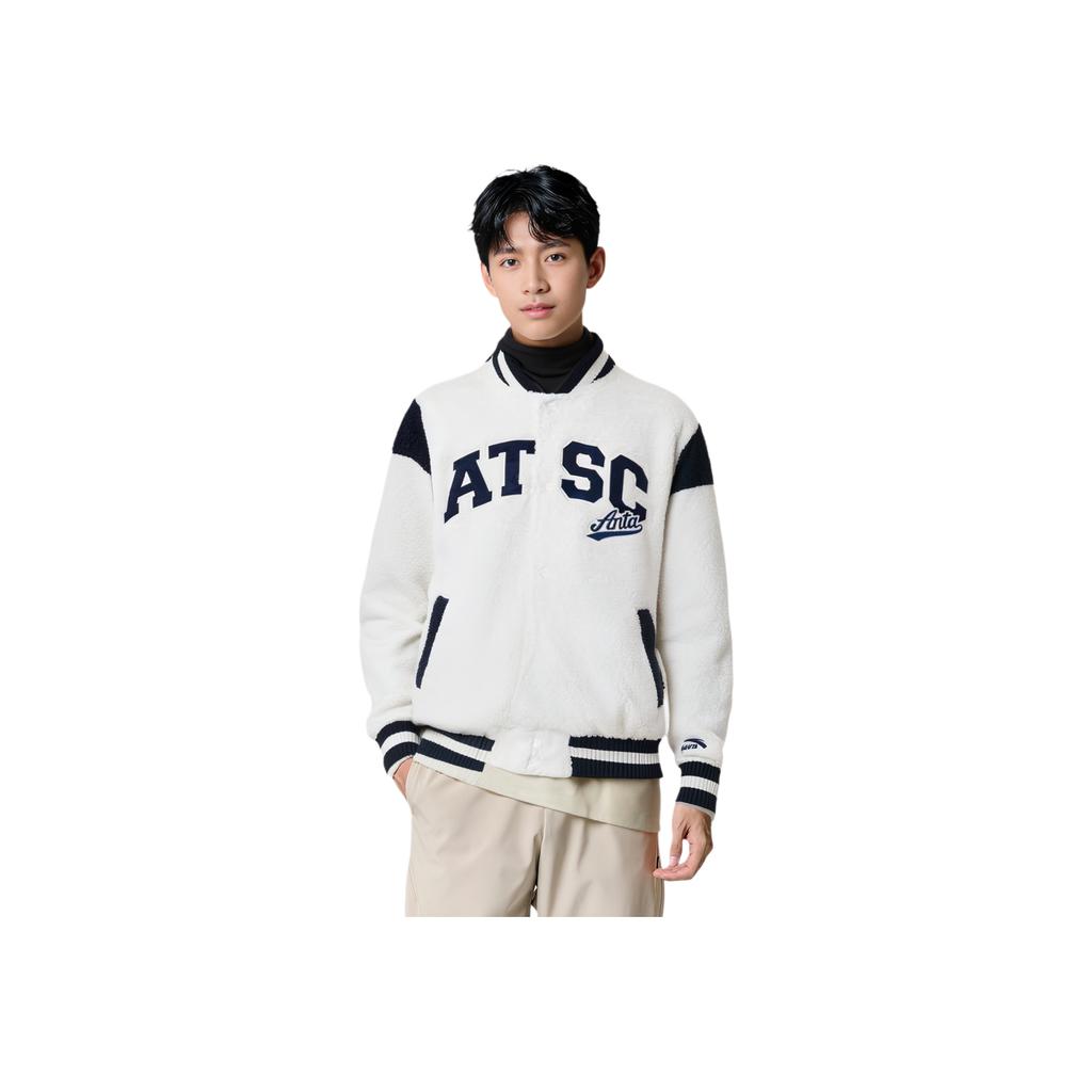 Anta Lifestyle Serie Buchstaben-Spleiß Einzelreiher Verdickt Langarm Baseballjacke Unisex Jacke Weiß 152348710-1