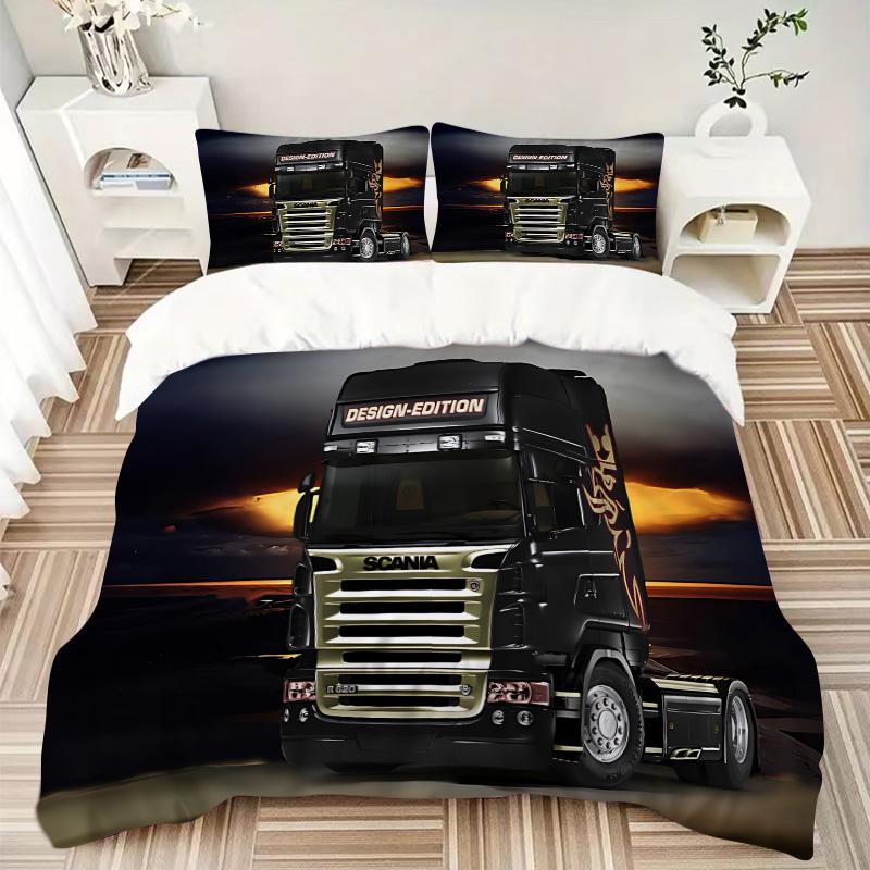Set Lenzuola 3 Pezzi Stampa Camion Edizione Scania Copripiumino Con 2 Federe Cuscino Casa Regalo di Compleanno