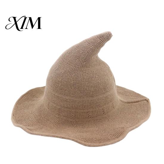 Vintage Pointed Witch Hat Women Hat, Foldable Wide Brim Knitted Cap, Halloween Cosplay for Autumn Winter, Themed Party Costume Accessory Sun