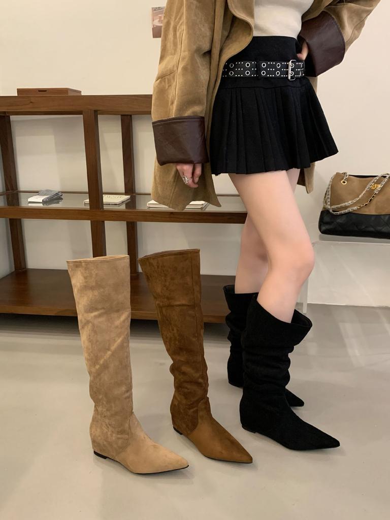 2025 new Maillard boots women's thin brown small inner height increase knee high stacking boots