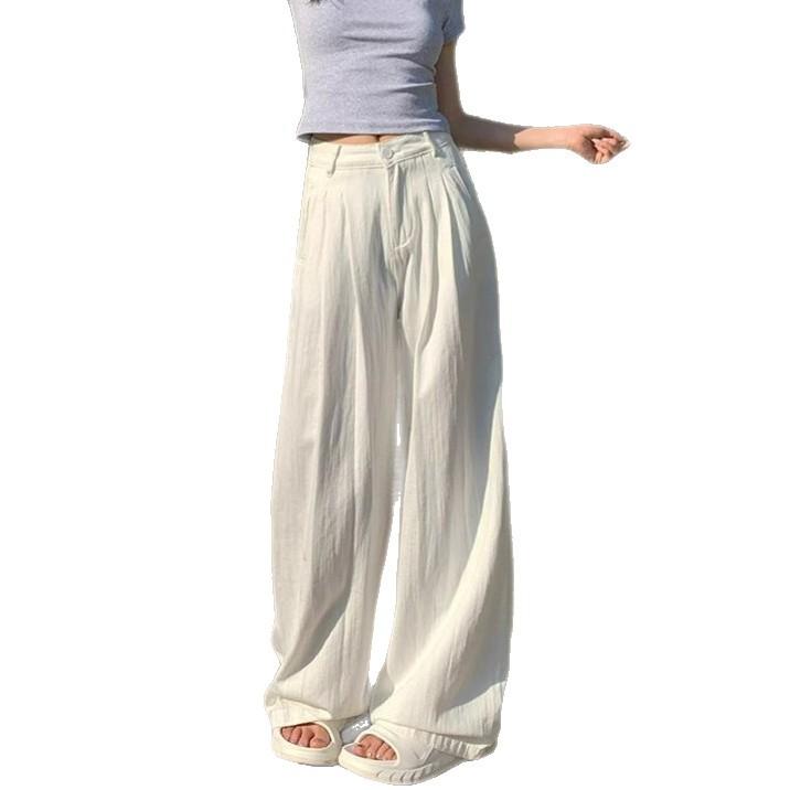 White Large Size Wide Leg Jeans Female Summer High Waist Skinny Loose Drapey Dragging Pants Retro High Waist Street Style Baggy Long Jeans for Ladies