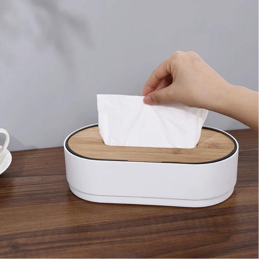 Quality Bamboo Cover Tissue Box Table Decoration Height-Adjustable Tissue Case Desktop Napkin Storage Box Home