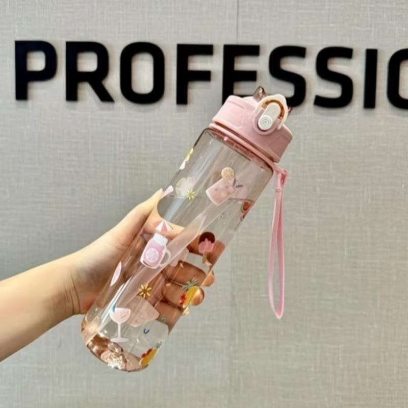 

750ML Large Capacity Water Cup Creative Cartoon Cup with Straw Leakproof Water Bottle Outdoor Portable Plastic Sport Water Cup 750ml рожевий