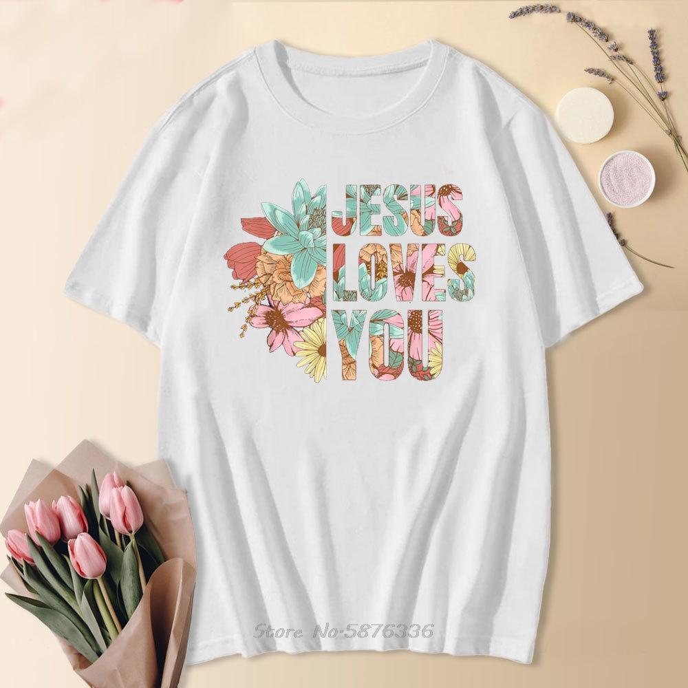 Christian Evangelism Gift For Unisex Jesus Loves You Cotton TShirt Unisex Tops Tees Summer Print Tshirt Loose Cotton T Shirt S