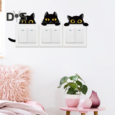 Adesivo per interruttore a forma di gatto nero dei cartoni animati, rimovibile, autoadesivo, impermeabile, in PVC, per soggiorno, bagno, presa a muro, decorazione decalcomania