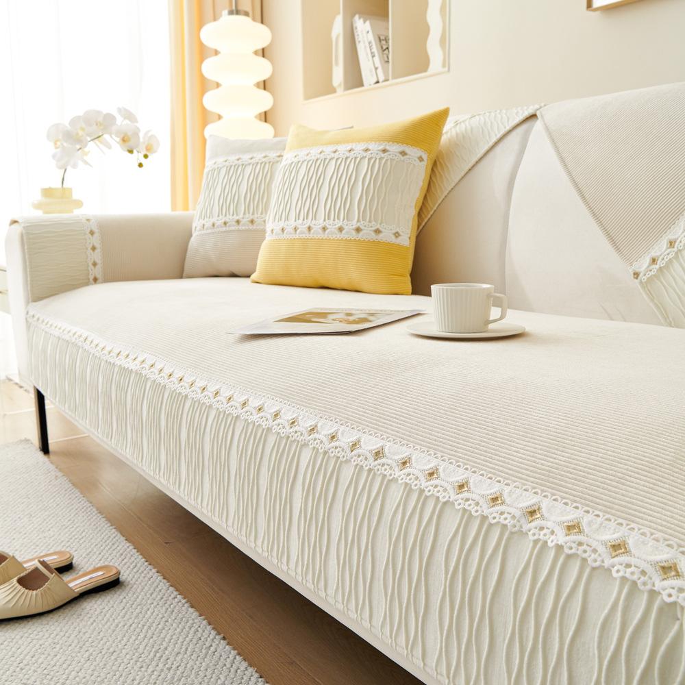 Striped Velvet French Sofa Cushion Winter Thickened Non-Slip Seat Cushions Sofa Cover Cover Cloth