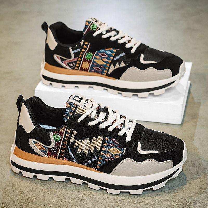 Fashion Versatile Printed Dad Shoes Men's Shoes Spring Casual Shoes Chinese Style Embroidered Men's Sports Shoes Forrest Gump Board Shoes