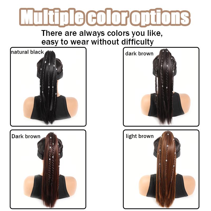 Grasp Clip Silver Buckle Braid Ponytail Synthetic Wig Long Straight Ponytail Wig Natural and Comfortable To Wear Simple To Wear