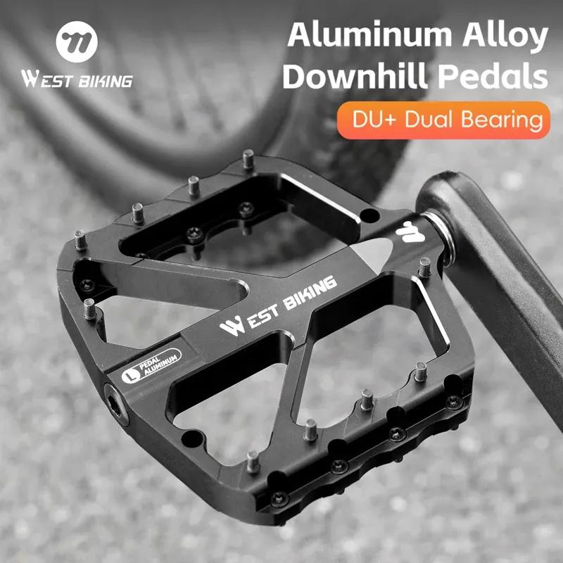 WEST BIKING Mountain Bike Reflective DU Bearing Pedals Lightweight Aluminum Alloy Non-Slip Road Bike Flat Pedals For MTB BMX