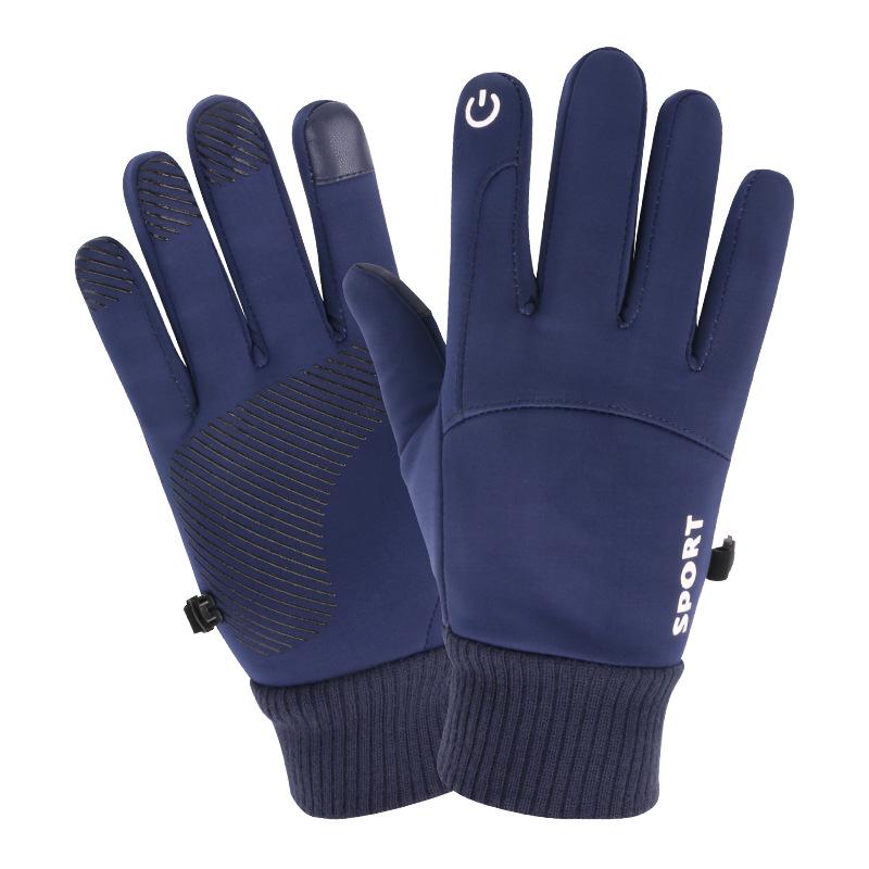 Men's and Women's Touch Screen Waterproof Windproof Fleece-Lined Cycling Gloves for Autumn and Winter