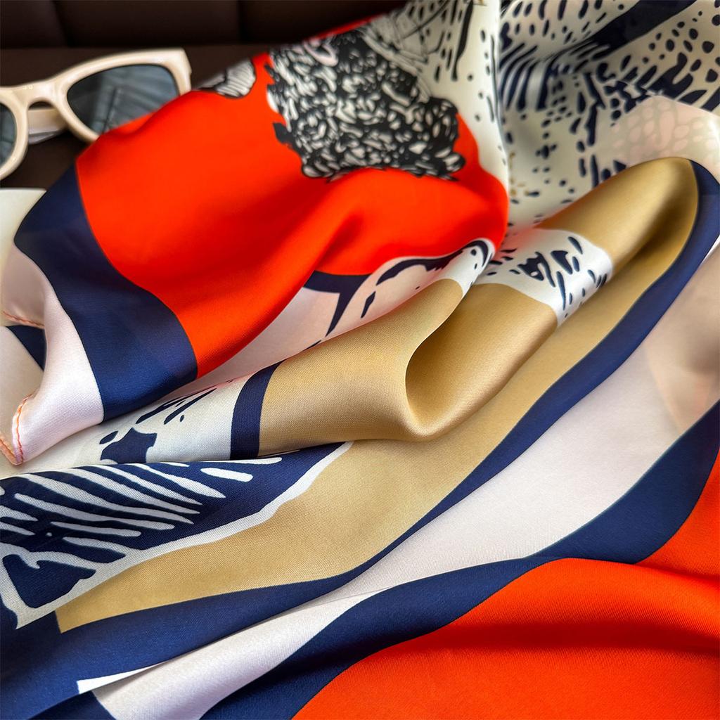 Korean Version of Splicing Contrasting Color Fashion 91 Simulated Silk Square Scarf Spring and Summer Thin Versatile Sunscreen Scarf Professional Lead
