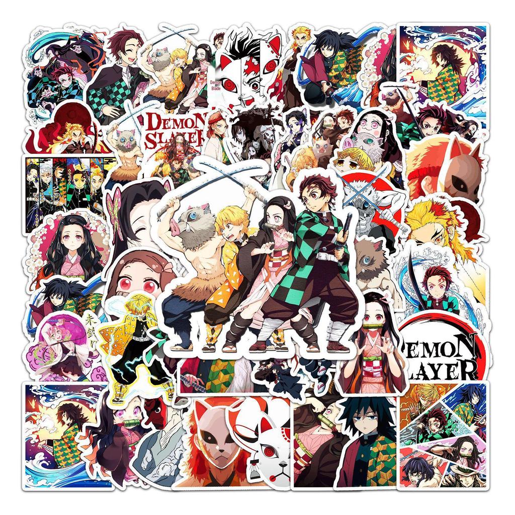 Demon Slayer Anime Sticker Pack: 50 Waterproof DIY Cartoon Stickers for Skateboards & Suitcases