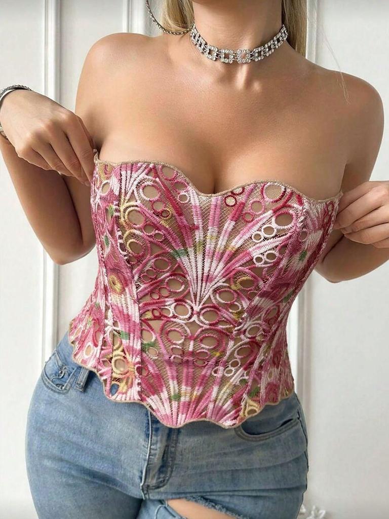 European Court Mesh Corset: Breathable, Sexy, Lace-Slimming Top with Irregular Design.