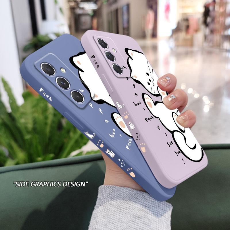 English White Cat Case For Samsung A56 A17 A16 A07 A06 A54 A36 A34 A24 A14 A15 A25 A35 A55 A73 A53 A33 A23 A13 A72 A52 A32 5G