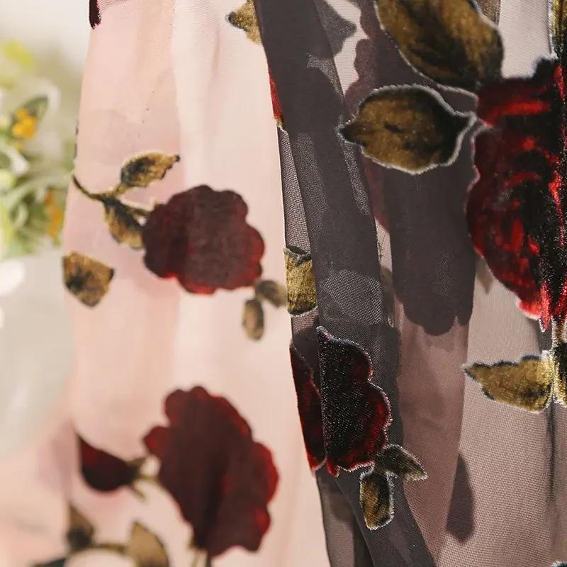 Floral Printed Brocade Velvet Jacquard Fabric Burnout Velour Fabric African Lace Tulle Fabrics for Dress DIY Sewing Clothing