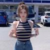 Summer new American Spice Girl style striped knitted neck vest women's waist and thin temperament versatile top