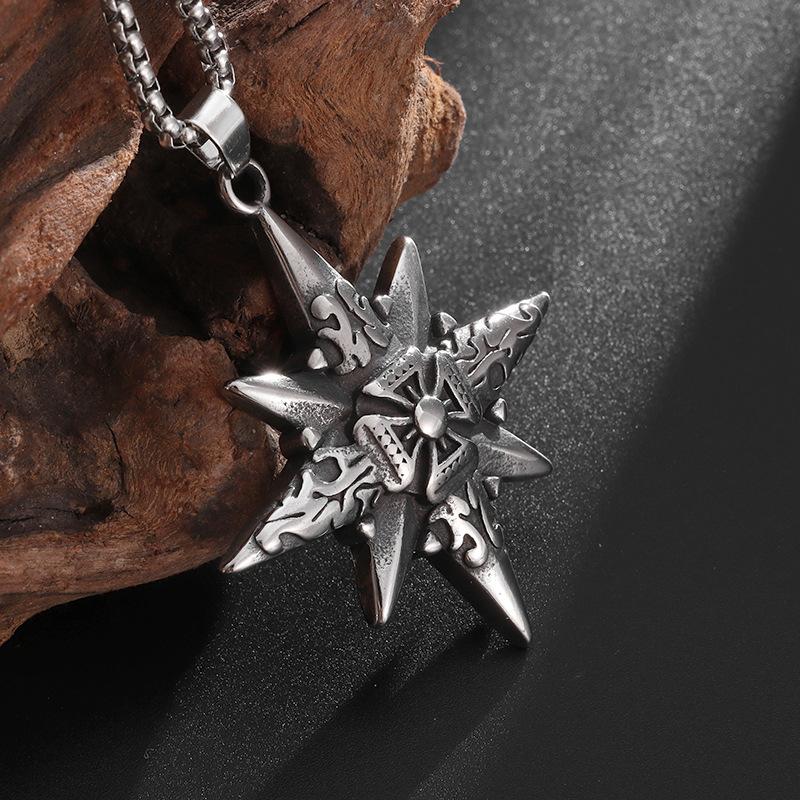 Five Star Compass Cross Compass Men's Retro Pendant Necklace