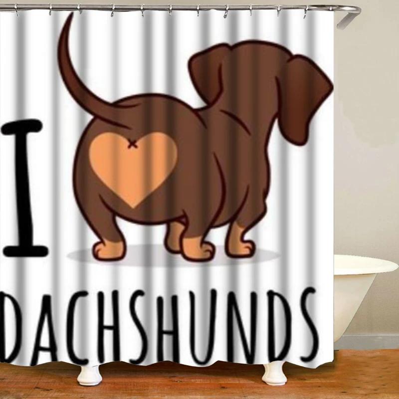 Funny Sausage Dog Dachshund Shower Curtains For Bathroom, Cartoon Dogs Bath Curtains With Cute Animals Waterproof Machine Wash
