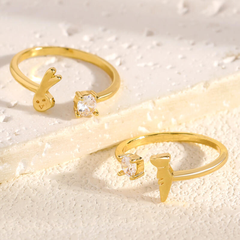 Cute Cartoon Rabbit Carrot Opening Ring for Women Men Fashion Personality Design Index Finger Ring Versatile Jewelry Accessories