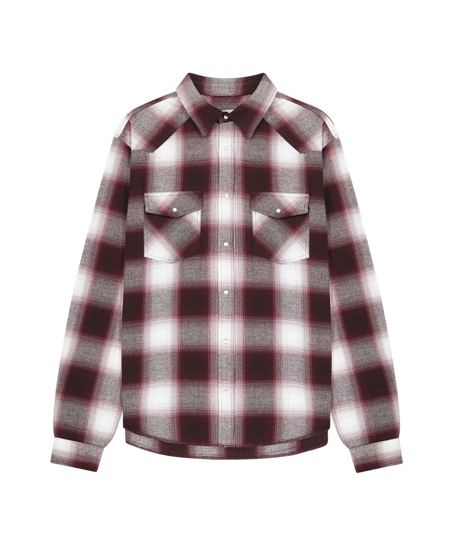 Slow Acid Ombre Western Check Shirt [Burgundy] Burgundy/S