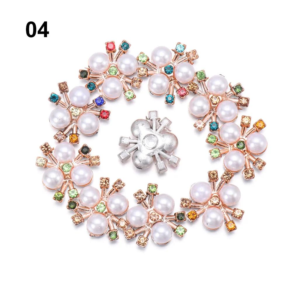 10PCS Flower Rhinestone Pearl Buttons Flatback Plating Hairpin Decoration DIY Craft Apparel Sewing Accessories Flower Buttons