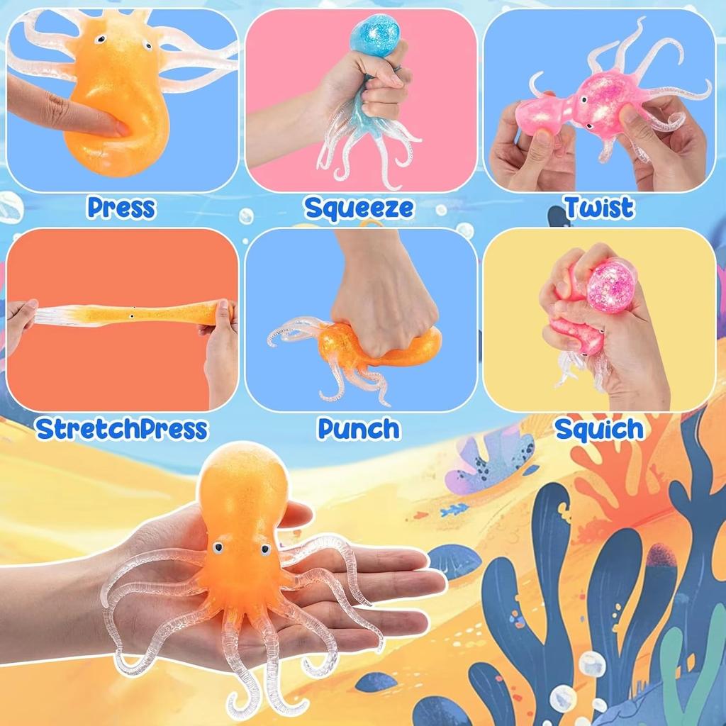 Octopus Stress Balls for Kids Adults Squeeze Balls Sensory Fidget Toy Squishy Toys Classroom Prizes Party Favors for Toddlers