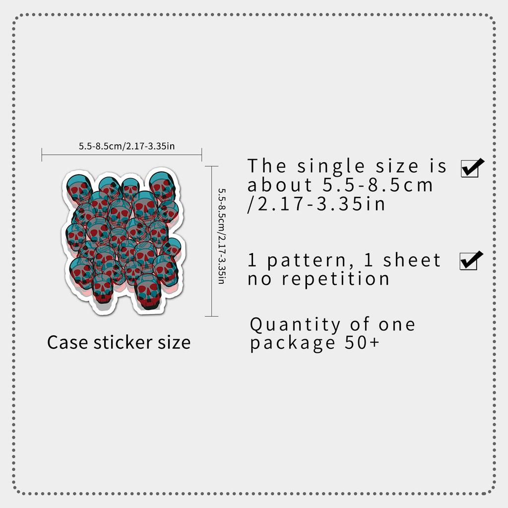 50 PCS Skull Holographic Graffiti Sticker - Metallic Laser Cool DIY Decals for Phone Notebook Helmet Skateboard Luggage, Waterproof Vinyl Stickers