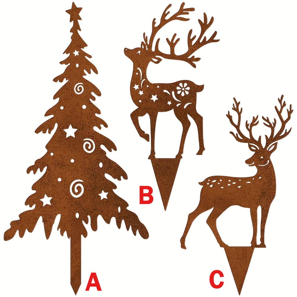 Home Decoration Tree and Deer Metal Garden Stake, Vintage Rustic Style Outdoor Yard Decorations,  Sculpture Ornaments Gift