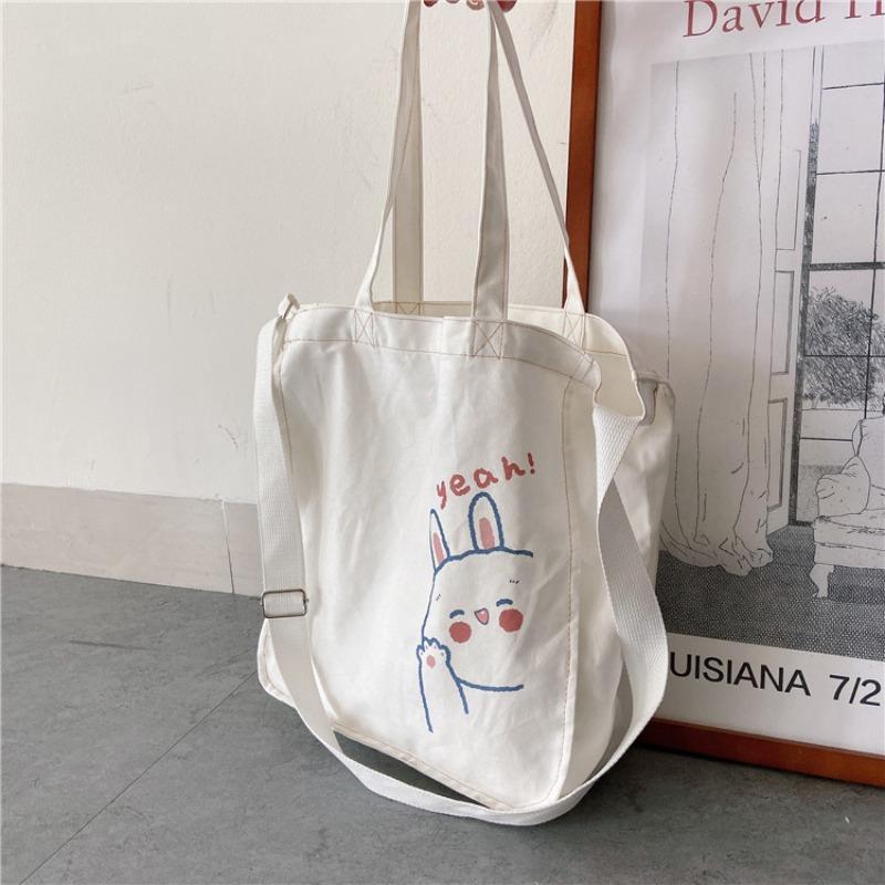 3 Spring and Summer New Cute Bear and Rabbit Printed Canvas Bag Girl Student Handbag Bag