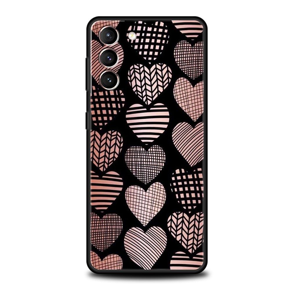 Gold Pink Rose Glitter Hearts Soft Phone Case For Samsung Galaxy S25 Edge S24 Plus S23 FE S22 S21 S20 Ultra 5G S10 Protect Cover