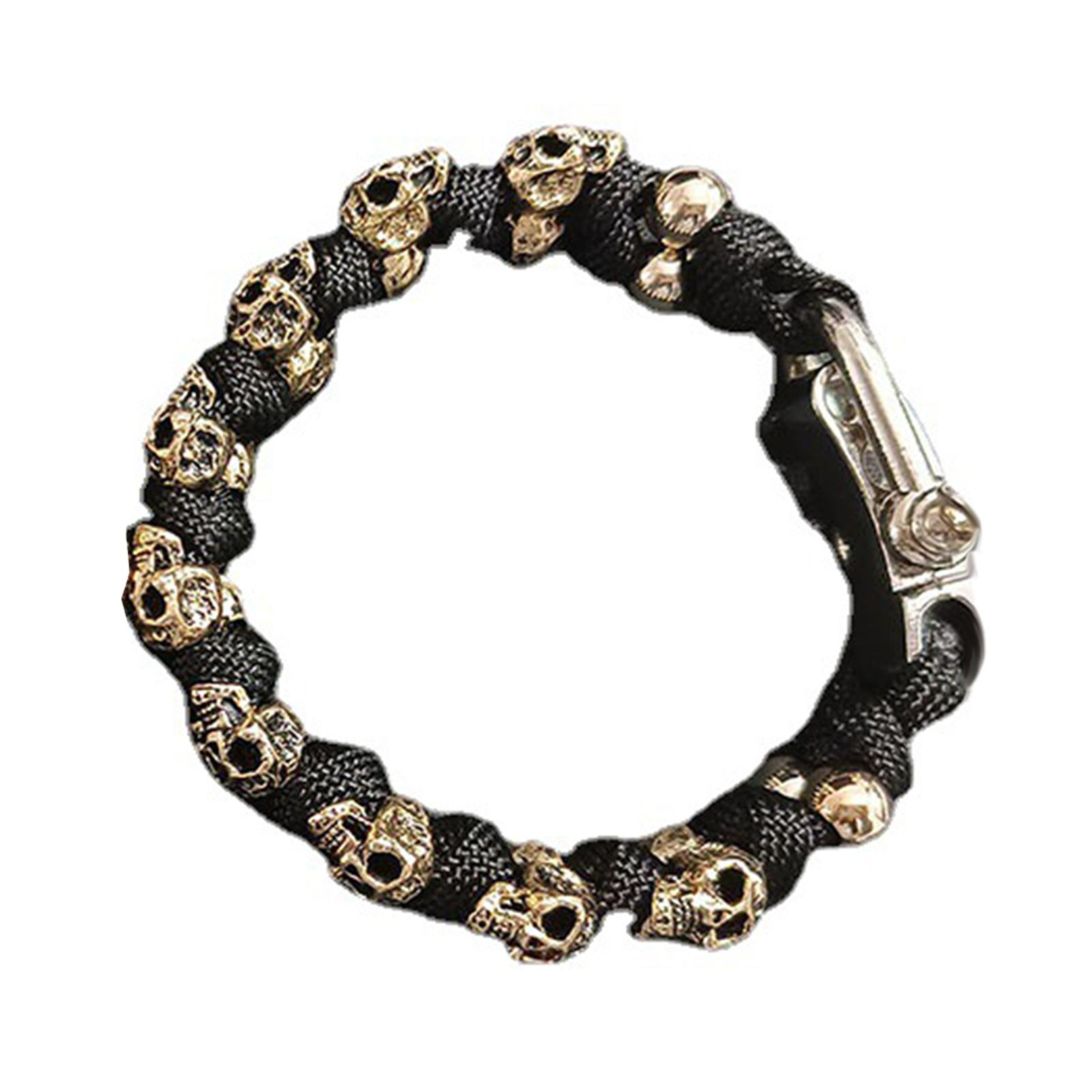 

Панк Браслет из паракорда с черепом для мужчин Винтажный стиль Ручная работа Регулируемый браслет для мужчин чёрный